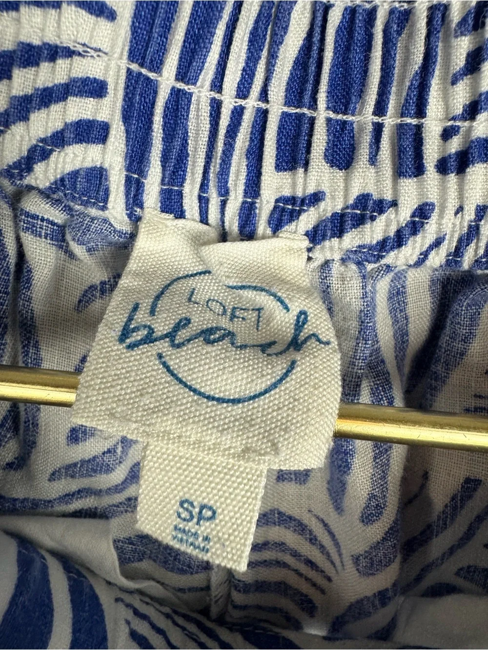 ⁠LOFT Beach 100% Linen 2pc Matching Set Blue White Abstract Wave Pants/Top